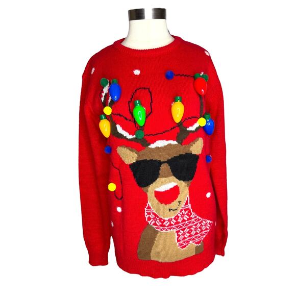 Merry Christmas Elf Approved Reindeer Light Up Christmas Sweater Size Medium - Picture 7 of 7